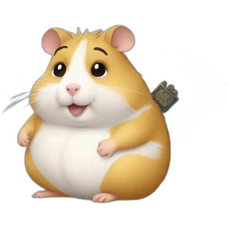 Fat hamster is sitting and holding a passport emoji