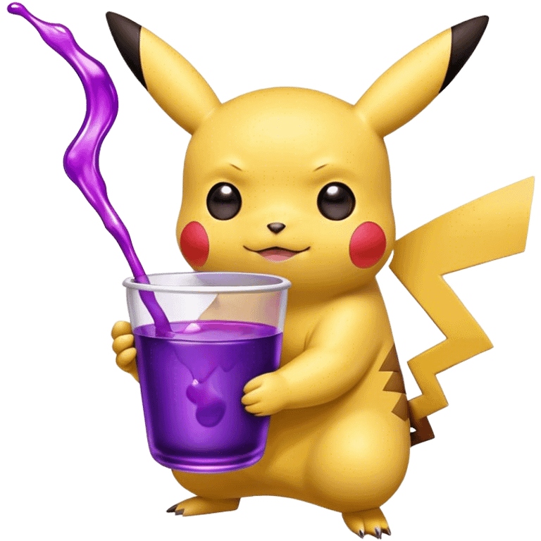 Pikachu holding a cup of purple liquid  emoji