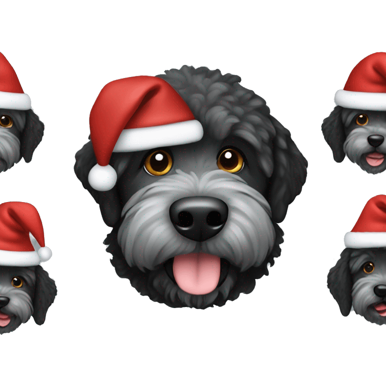 Black labradoodle dog wearing a Santa hat emoji