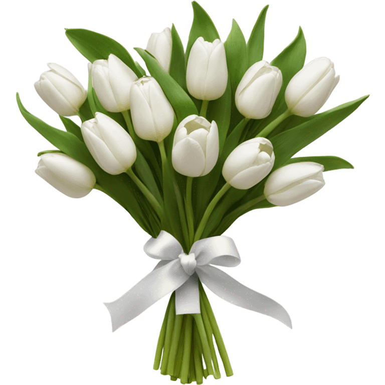 White bouquet of tulips tied with white ribbon  emoji