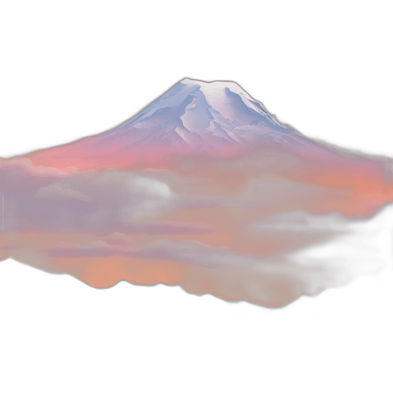 Mount rainier at sunset, sky with wispy clouds, pink and orange emoji