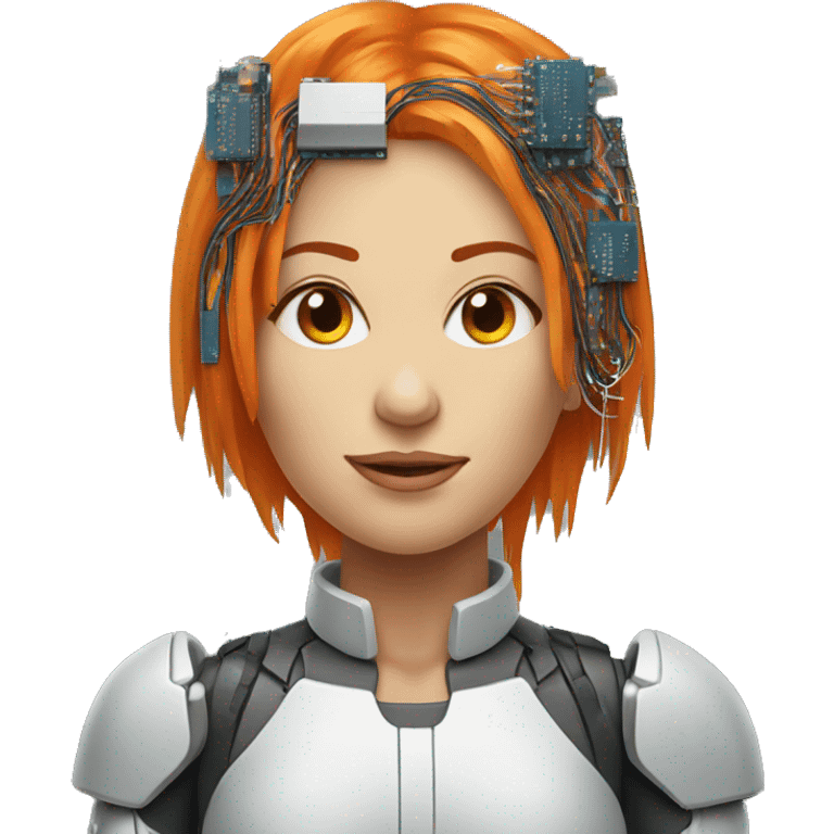 Head of female cyborg with orange hair and circuits emoji