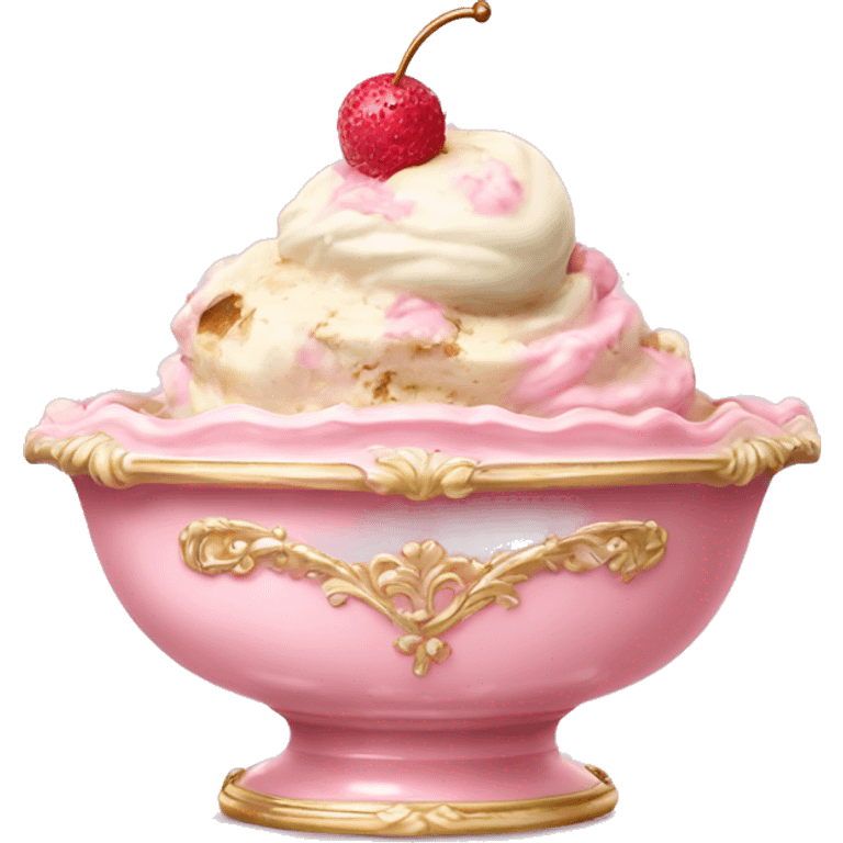 vintage light pink rococo bowl with ice cream emoji