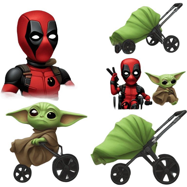 Deadpool pushing baby Yoda in his stroller emoji