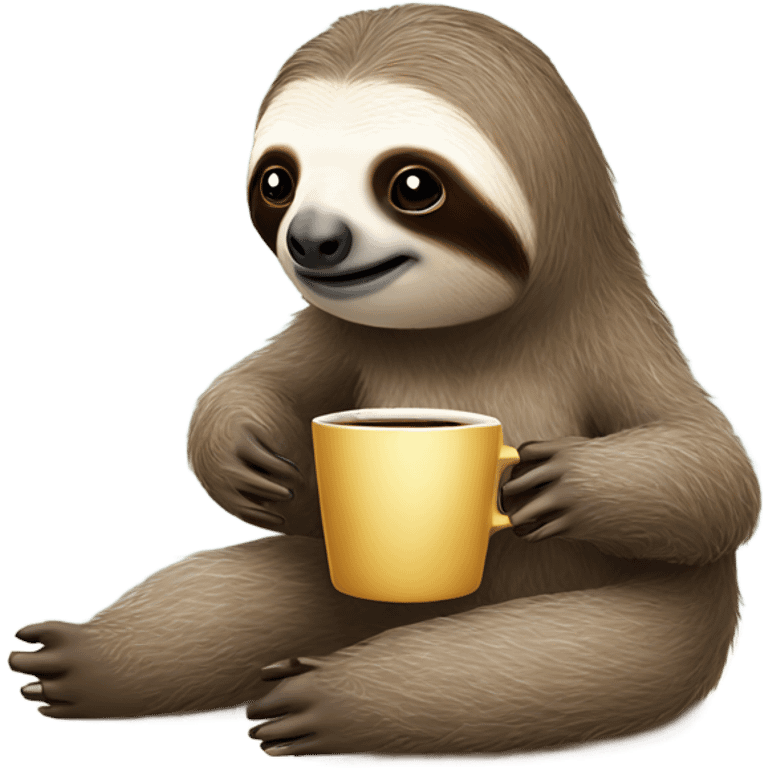 sloth with a cup of coffee in his hand ￼ emoji