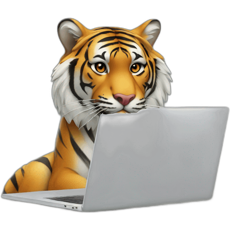 tiger behind a laptop emoji