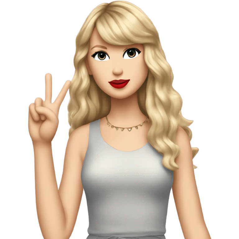 Taylor swift with long blonde hair doing the peace sign ￼ emoji