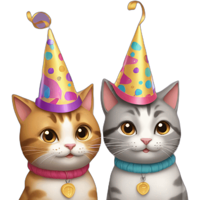 two cats celebrating their 9 year anniversary with party hats on emoji