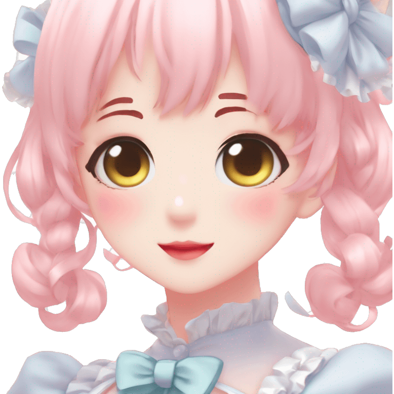 Gorgeous anime style lady blushing face maid outfit Lolita idol model colorful shiny sparkle kawaii pastelcore cottagecore pearly petite simplistic aesthetic trending style emoji