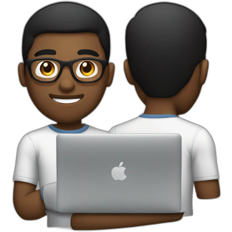 black 20 year old boy with short beard, glasses, using macbook emoji