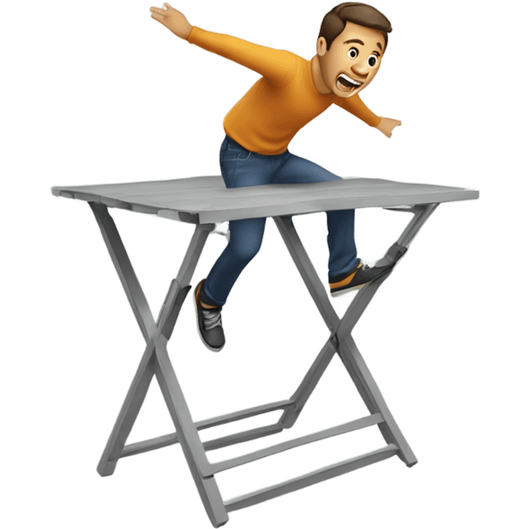 Guy jumping through a folding table emoji