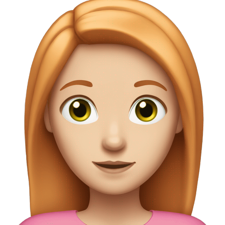 Girl with straight ginger hair and green eyes and pink top emoji