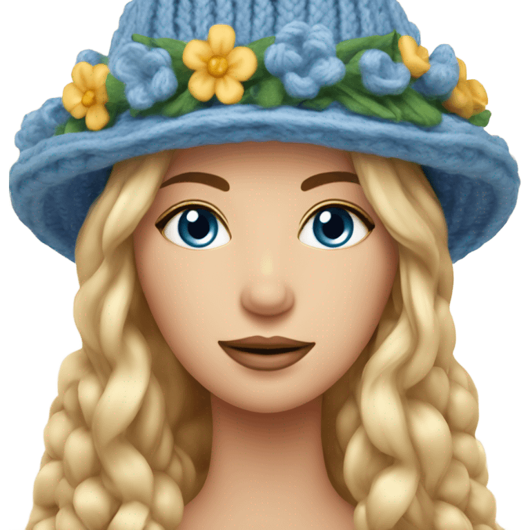 beautiful finnish goldenhour hair woman with blue eye knitting floral hat emoji