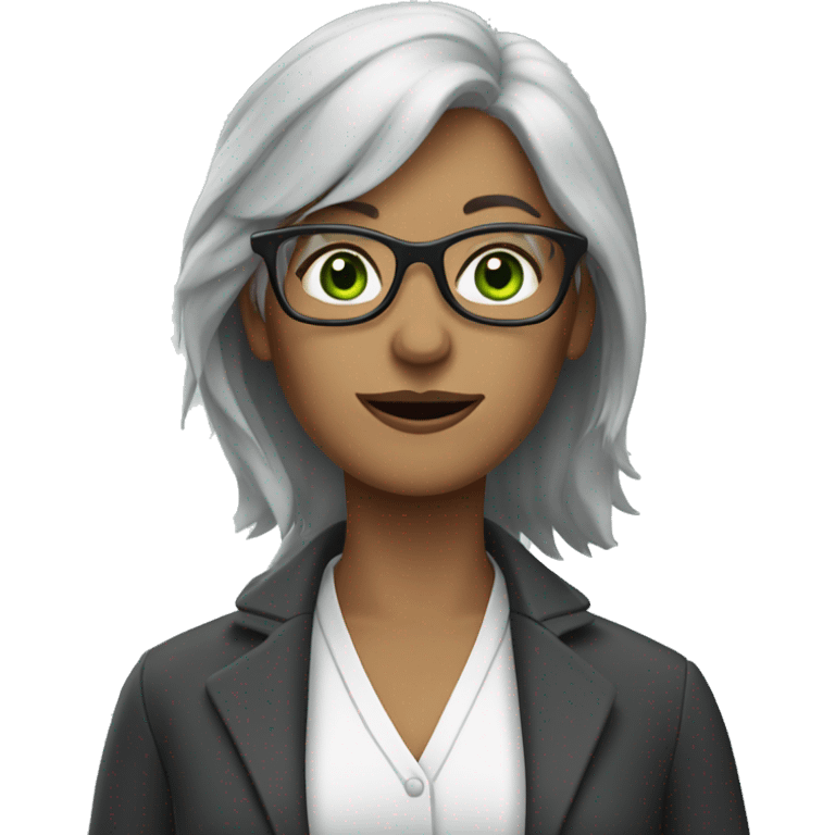 Grey hair woman green eyes black glasses  emoji