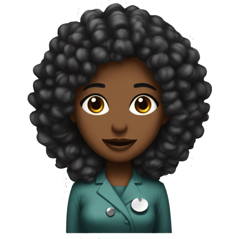 Medica negra pelo largo rizado de color negro, labios grueso y bata medica  emoji