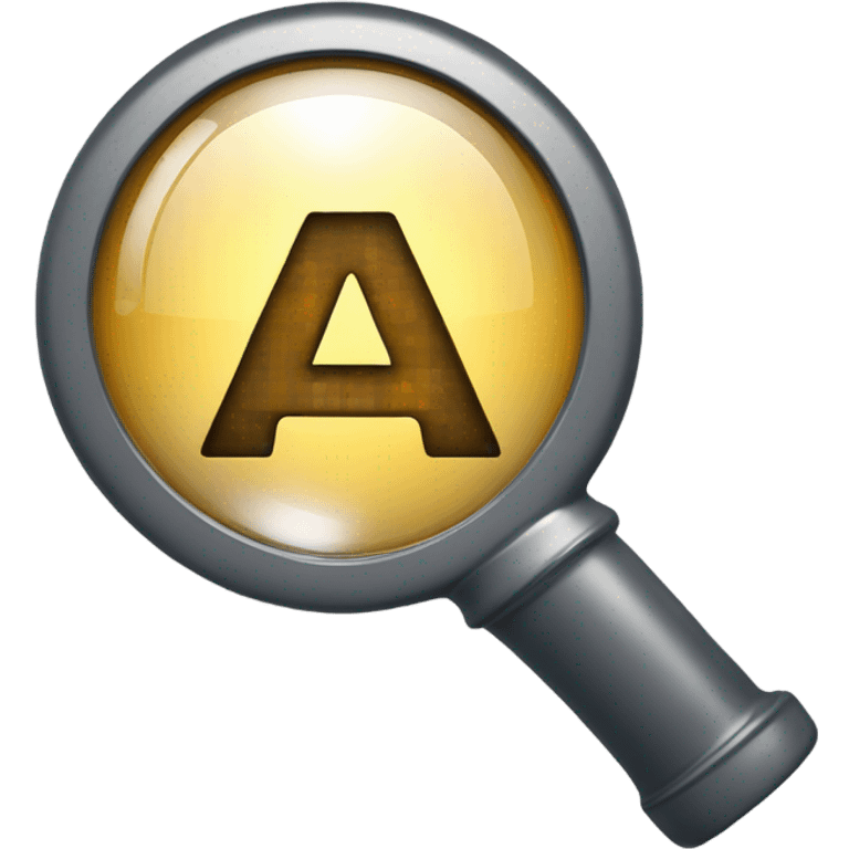 a magnifying glass. Inside the circular lens a pixelated letter 'A' emoji