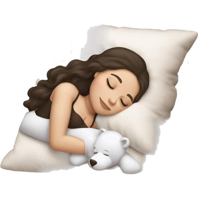 sleeping beauty dark haired white girl with a silk pillow and a teddy bear emoji