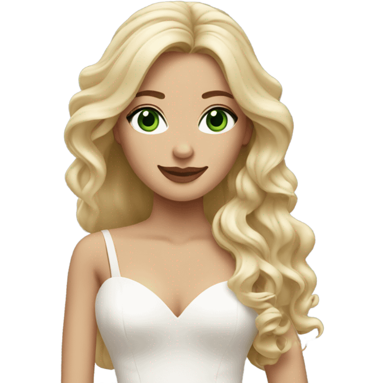 Bride with long wavy lose blonde hair and green eyes  emoji