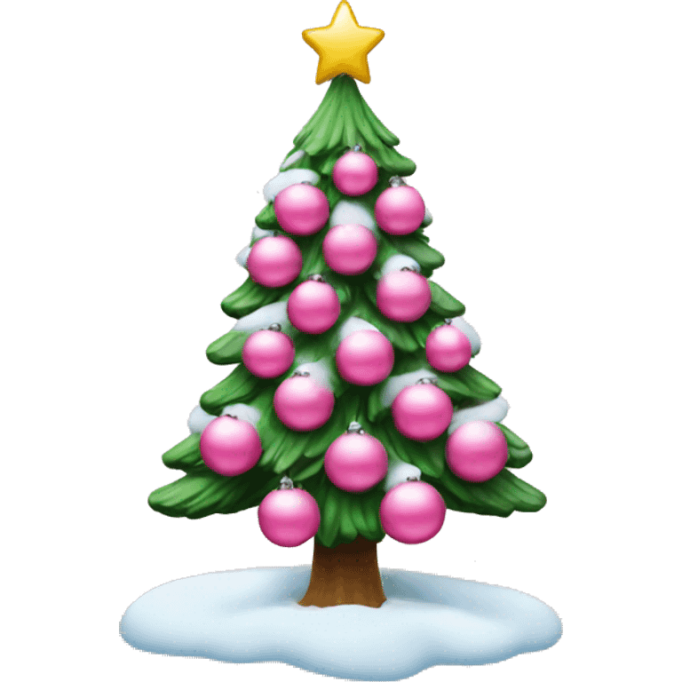 christmas tree with snow pink ornaments emoji