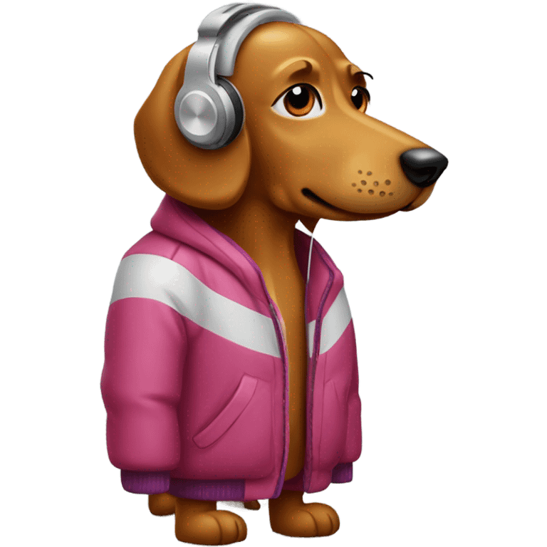 Hot dog wearing a jacket with earphones emoji