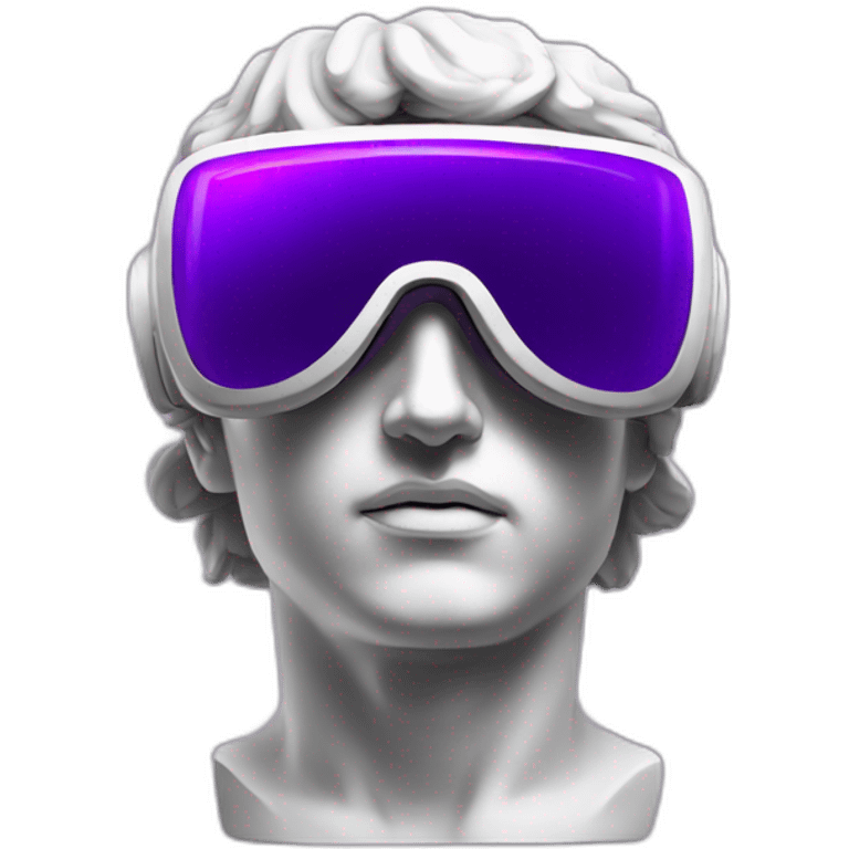 an EMOJI OF A ancient young greek statue, wearing VR headset, purple colors, DIGITAL UNIVERSE emoji