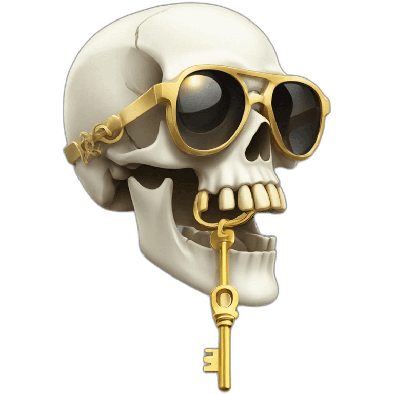 skull with a golden old key in his mouth with futuristic eyeglasses emoji