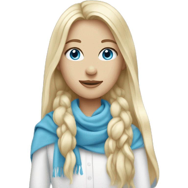 Blonde girl with long hair blue eyes with a white scarf on emoji