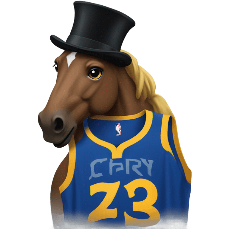 A horse with a top hat, and a Steph Curry jersey emoji