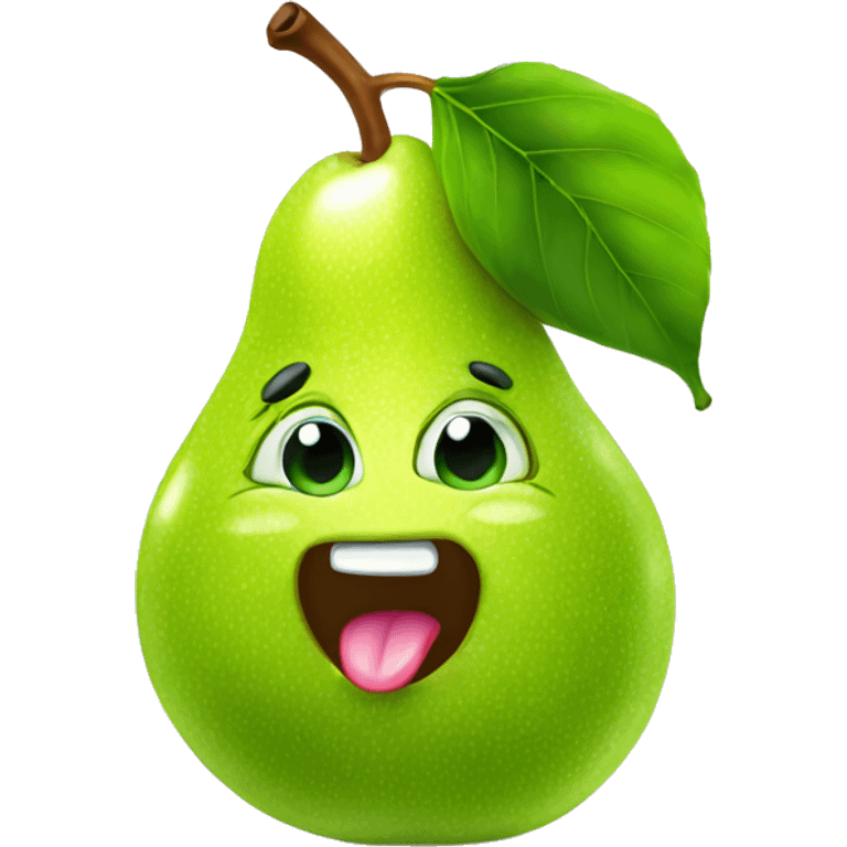 Shiny Green Cute pear with tongue emoji