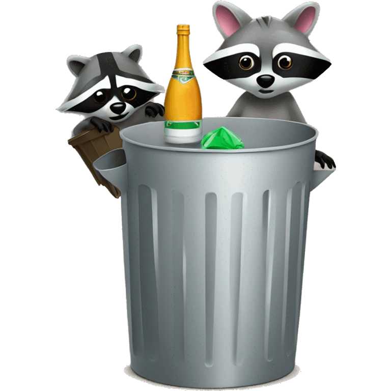 Trash can and raccoon  with martini emoji