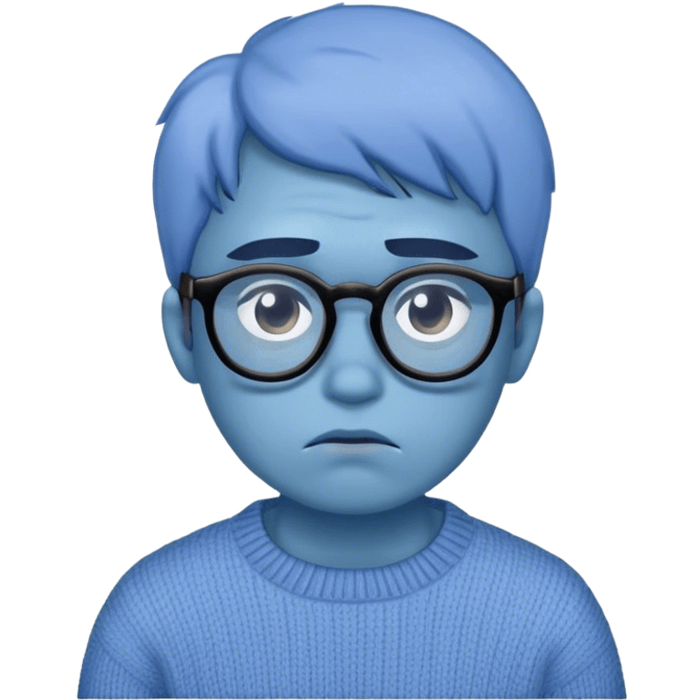 Blue sad face emoji with glasses wearing sweater emoji