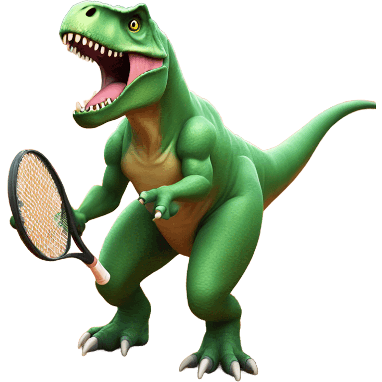 T. rex playing tennis with 1 arm looking smean  emoji