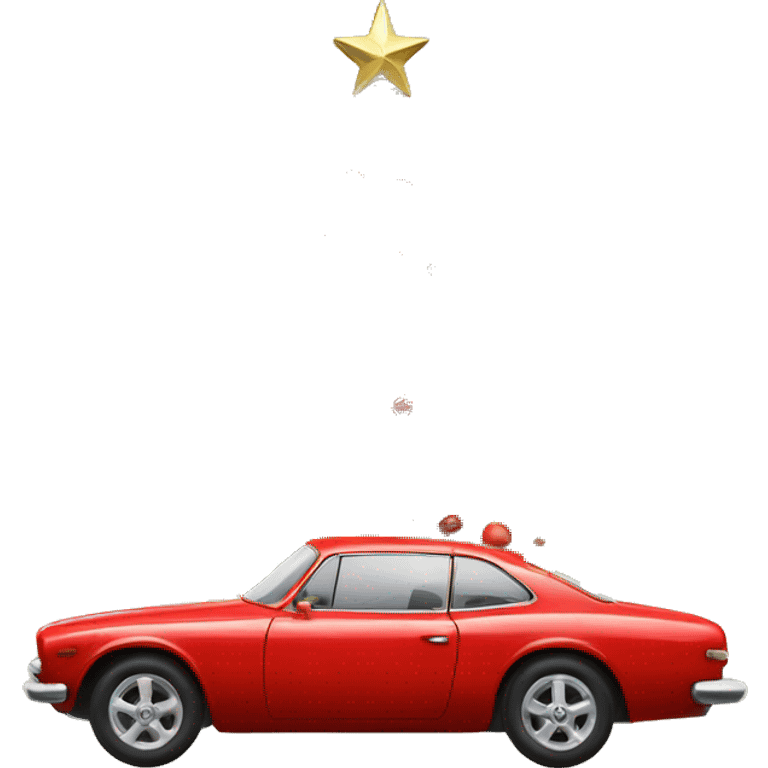 Artwork nostalgic red car with cristmastree emoji