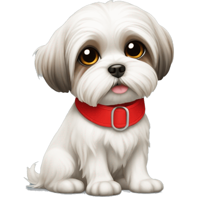 Maltese shih tzu dog wearing red collar sitting emoji