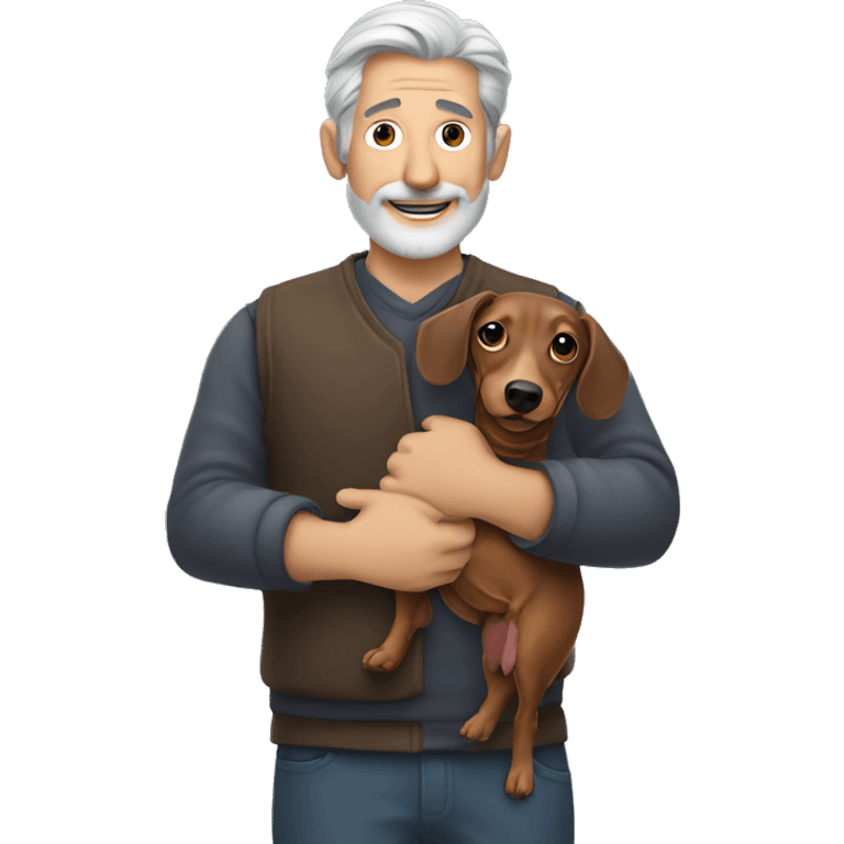  man with grey hair holding a dachshund in his arms emoji