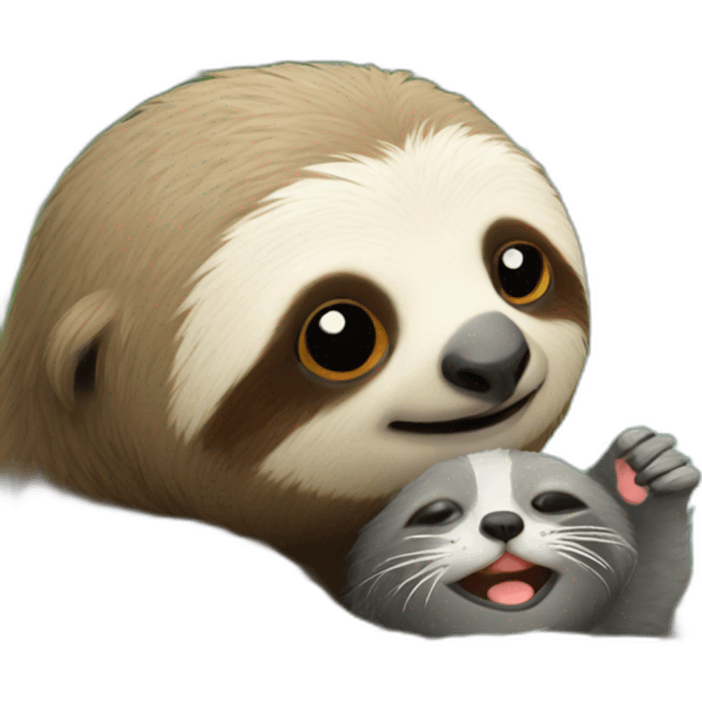 sloth petting a kitty emoji