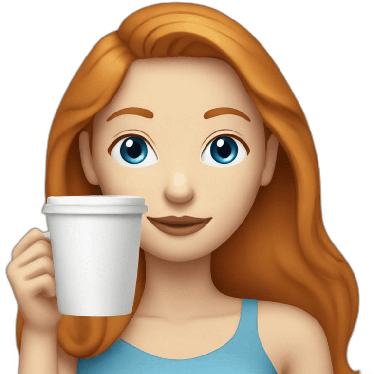 Ginger straight hair and blue eyes woman drinking a coffee emoji