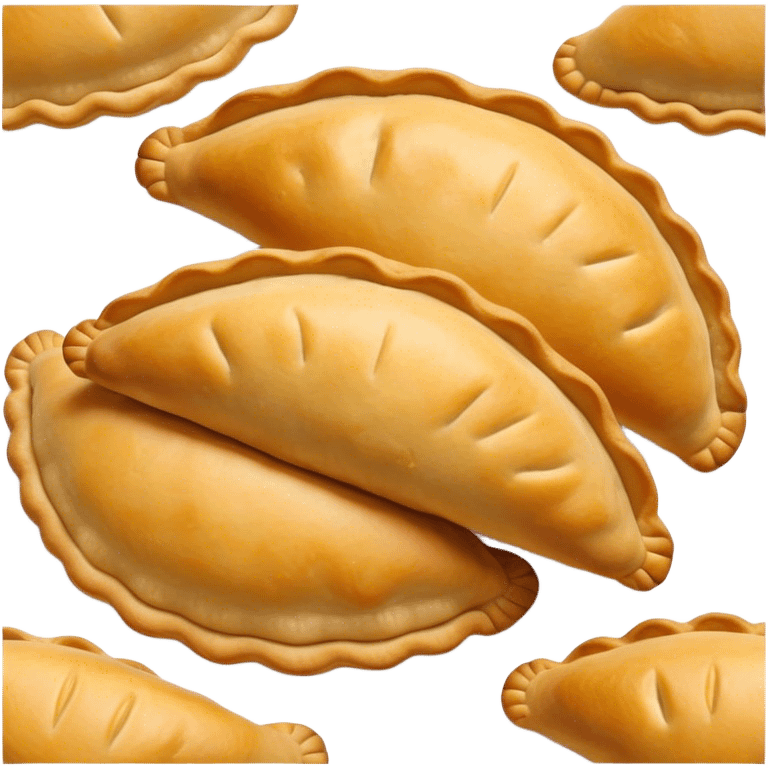 Empanadas Cinematic Realistic Empanadas Dish Emoji, depicted as crispy, golden empanadas made with cornmeal and filled with savory ingredients, rendered with rich textures and vibrant, appetizing lighting. emoji