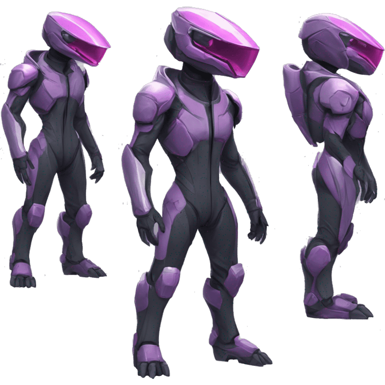 a Reptile-Raptor-Genesect-Fakémon with a futuristic visor-helmet and wearing a techwear-suit Full Body emoji