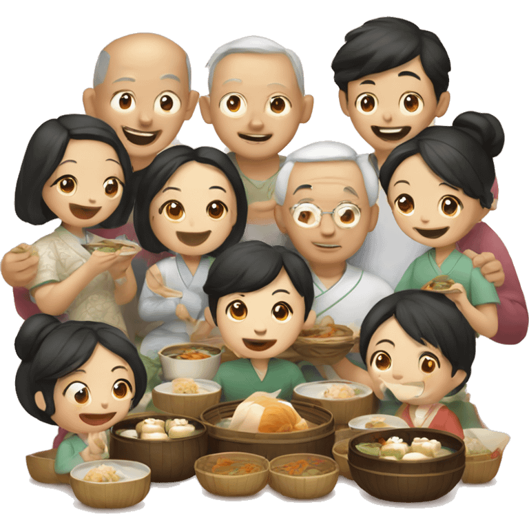 A big family happily eating dim sum  emoji