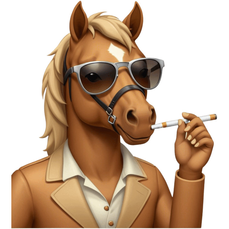 A horse with sunglasses smokinga cigarette  emoji