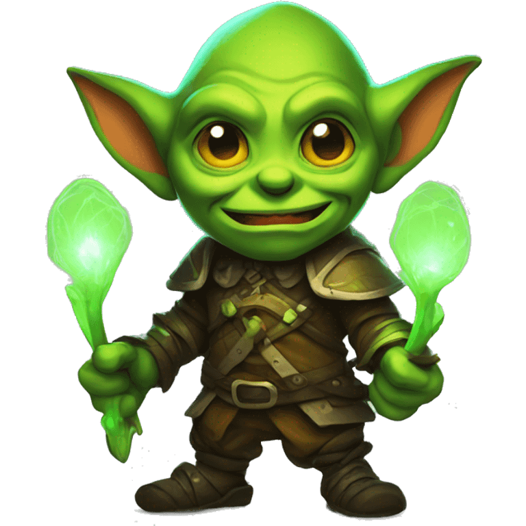 goblin with glowing neon emoji