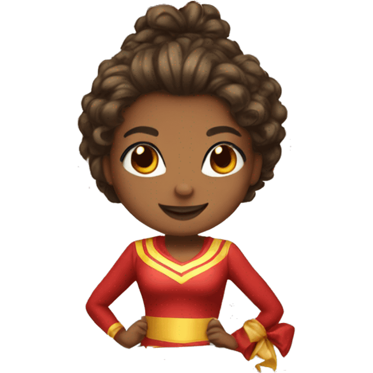 Cheerleader with red and gold uniform and bow in hair emoji