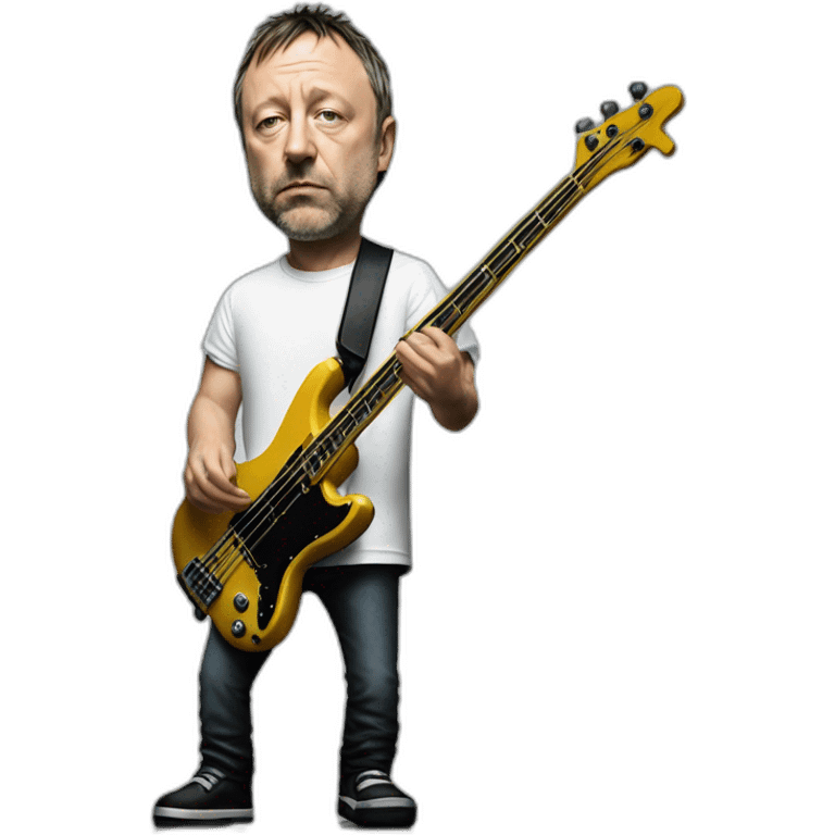 photo realistic Peter Hook from Joy Division, playing bass guitar, standing, full body front view emoji