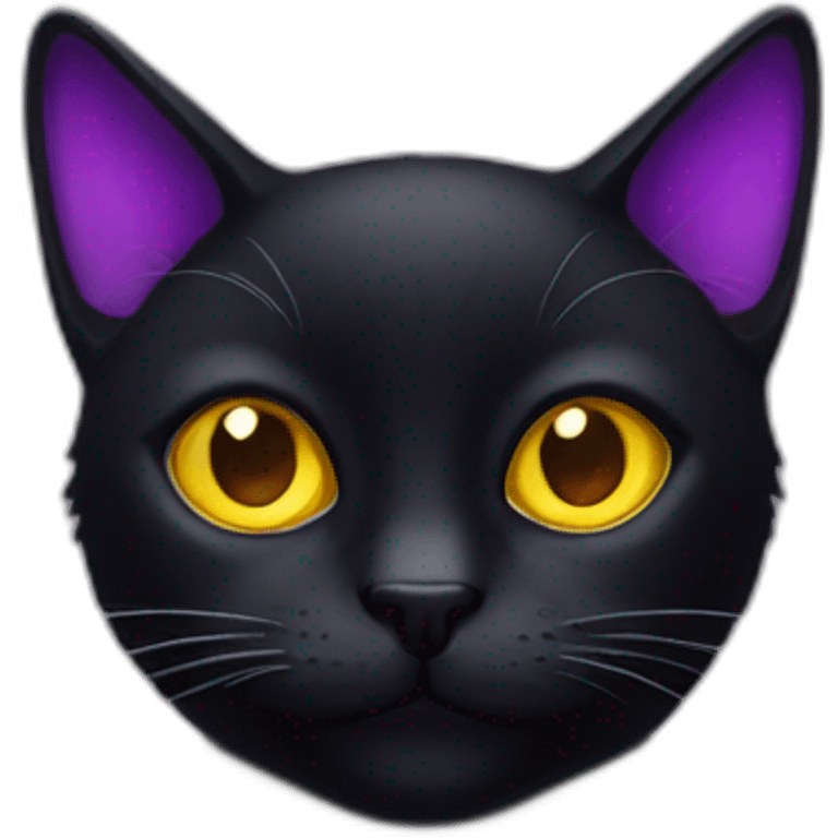 Black cat with purple eyes and yellow eyes emoji