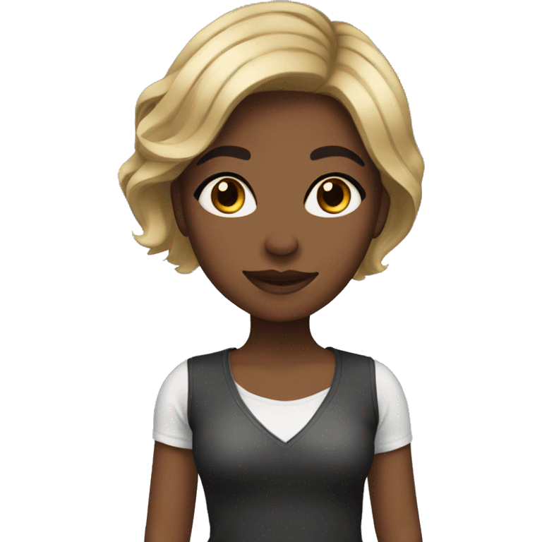 Medium brown skin girl with black and blonde highlights medium hair length  emoji