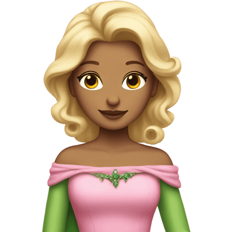 Blonde princess pink dress green skin emoji