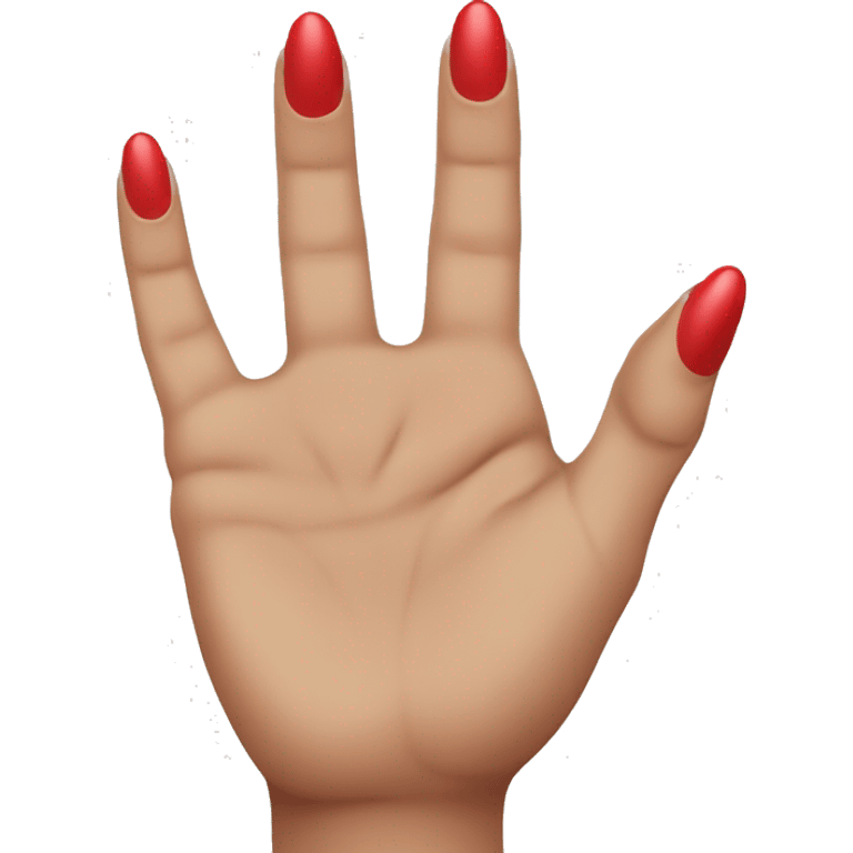 woman hand pointing index finger, red nail varnish. top of the hand is showing emoji