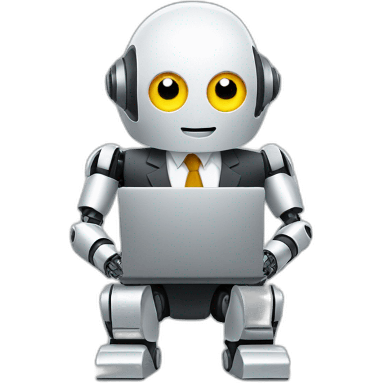 robot in a suit with head tilted using a laptop emoji