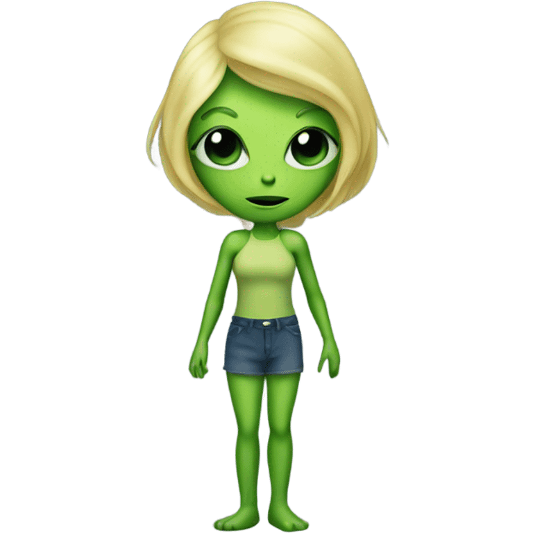 a green alien woman full body,blonde emoji